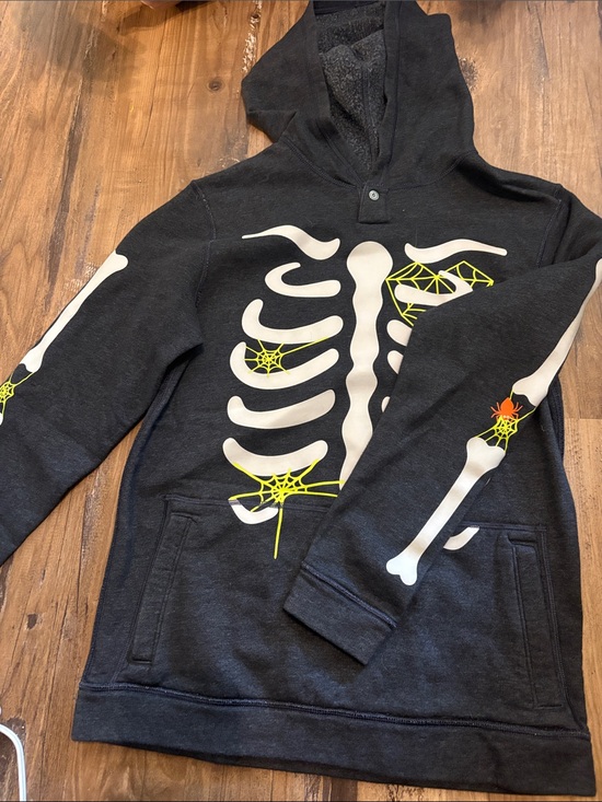 Cat & Jack Other - Cat & Jack Black Hoodie with White Skeleton and Neon Yellow Spiderweb Accents
